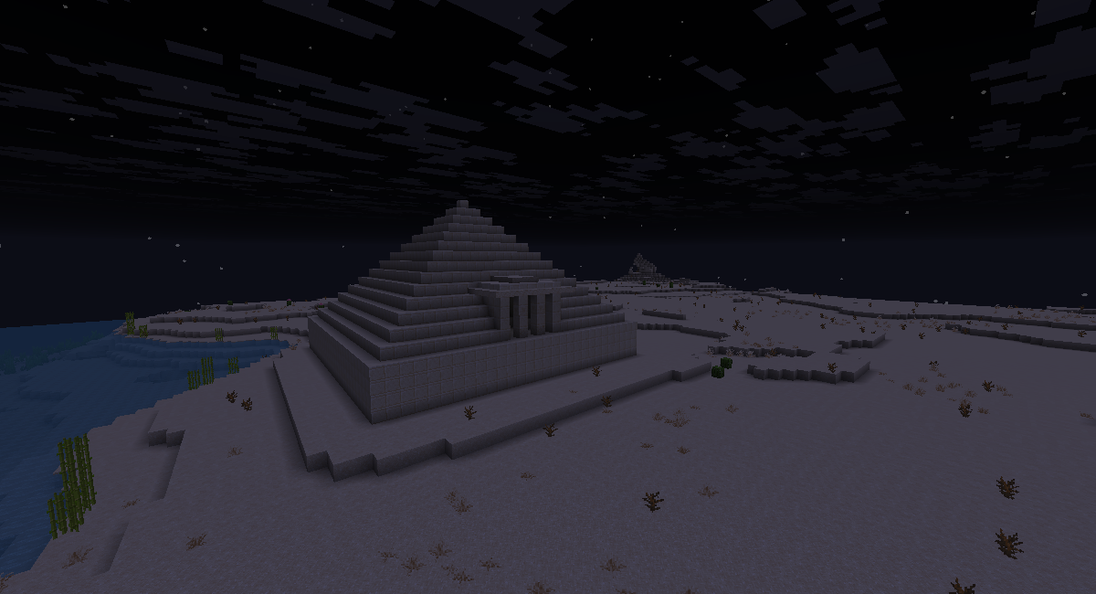 Massive desert pyramid build at night under a starry sky on Alpha Legends